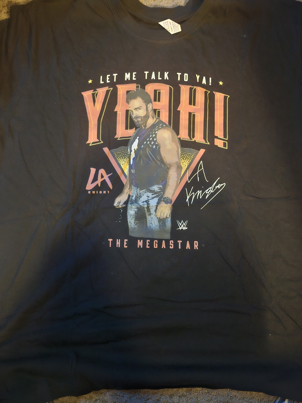WWE Black LA Knight 'YEAH!' Graphic Tee with Red and Yellow Accents